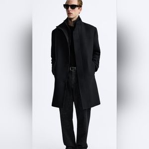 Zara Man Men's Size XXL Black Zip/Button Front Jacket Overcoat Polyester EUC